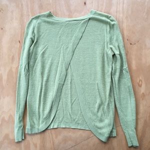 LOFT Green Sweater With Open Overlapping Back